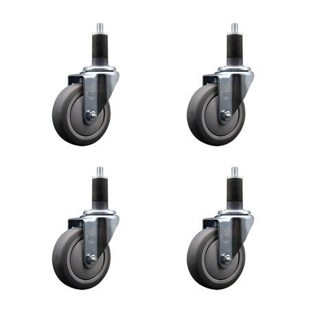Service Caster 4'' SS Thermoplastic Rubber Wheel Swivel 1-1/4'' Expanding Stem Caster Set, 4PK SCC-SSEX20S414-TPRB-114-4